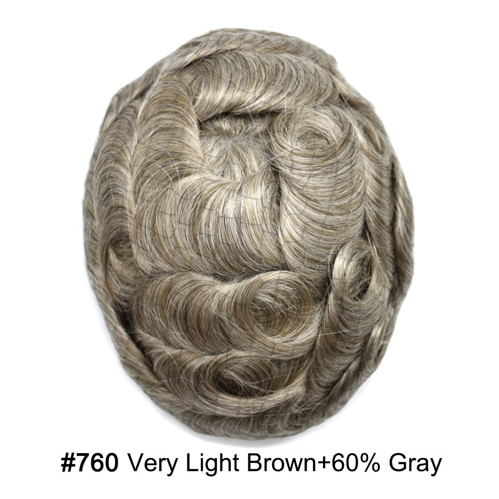 Human Hairpiece French Lace Mens Toupee Poly Skin Around Mens Hair System