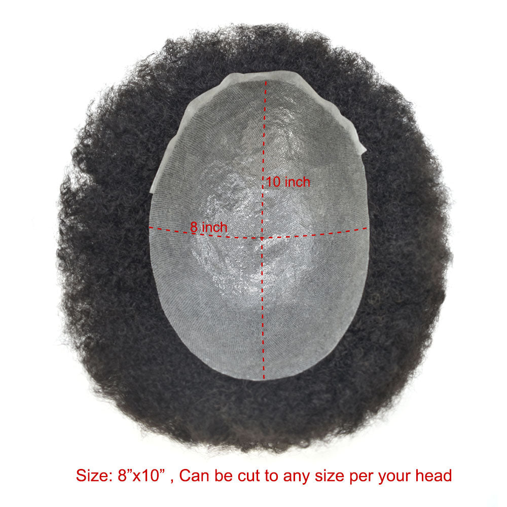 Kinky Curly Afro Mens Toupee 0.03-0.06mm Thickness PU  Hair Unit For Black Men