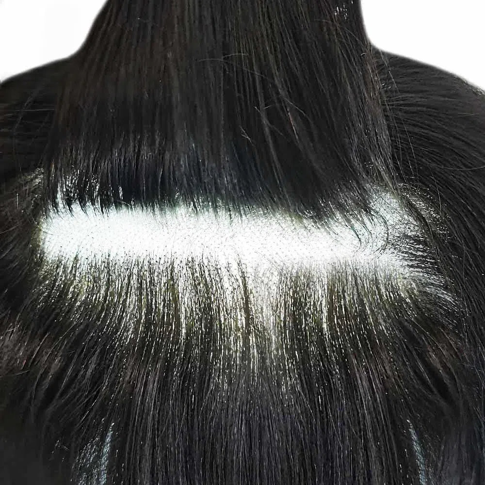 Human Hairpiece French Lace Mens Toupee Poly Skin Around Mens Hair System