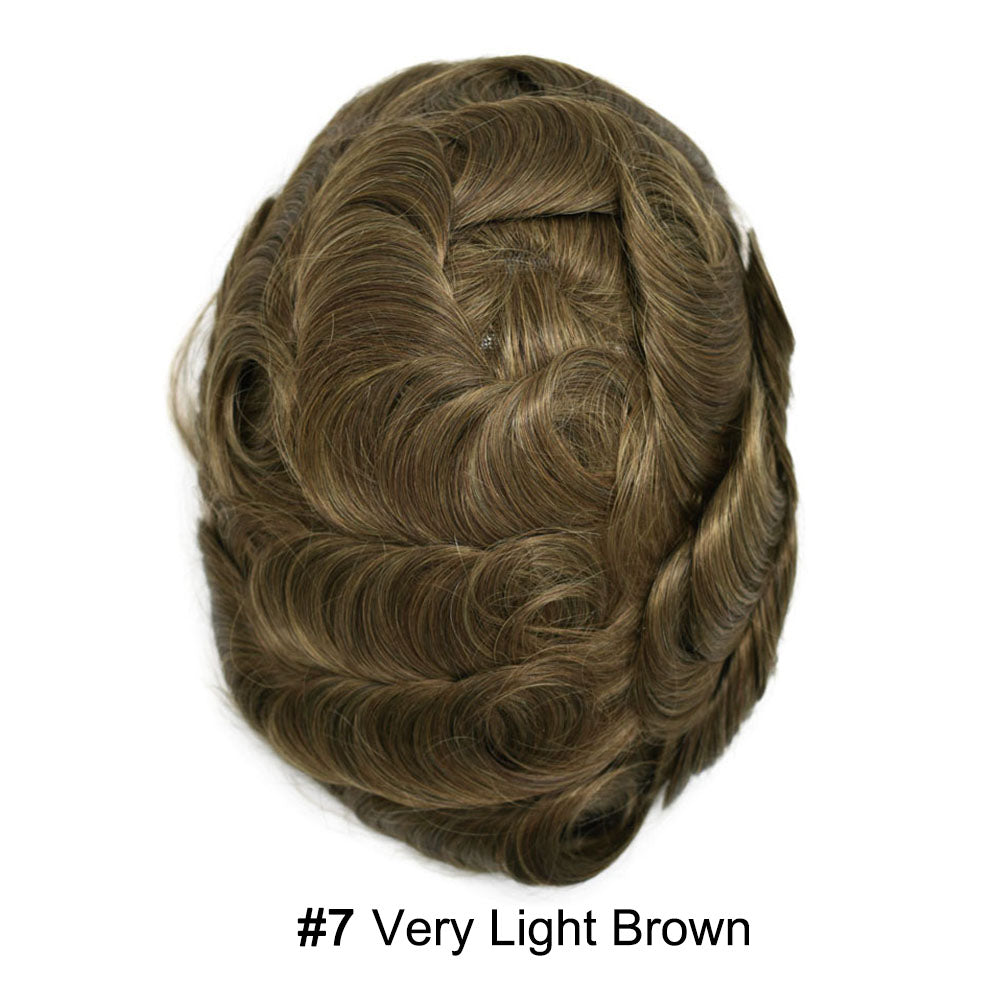 Human Hairpiece French Lace Mens Toupee Poly Skin Around Mens Hair System
