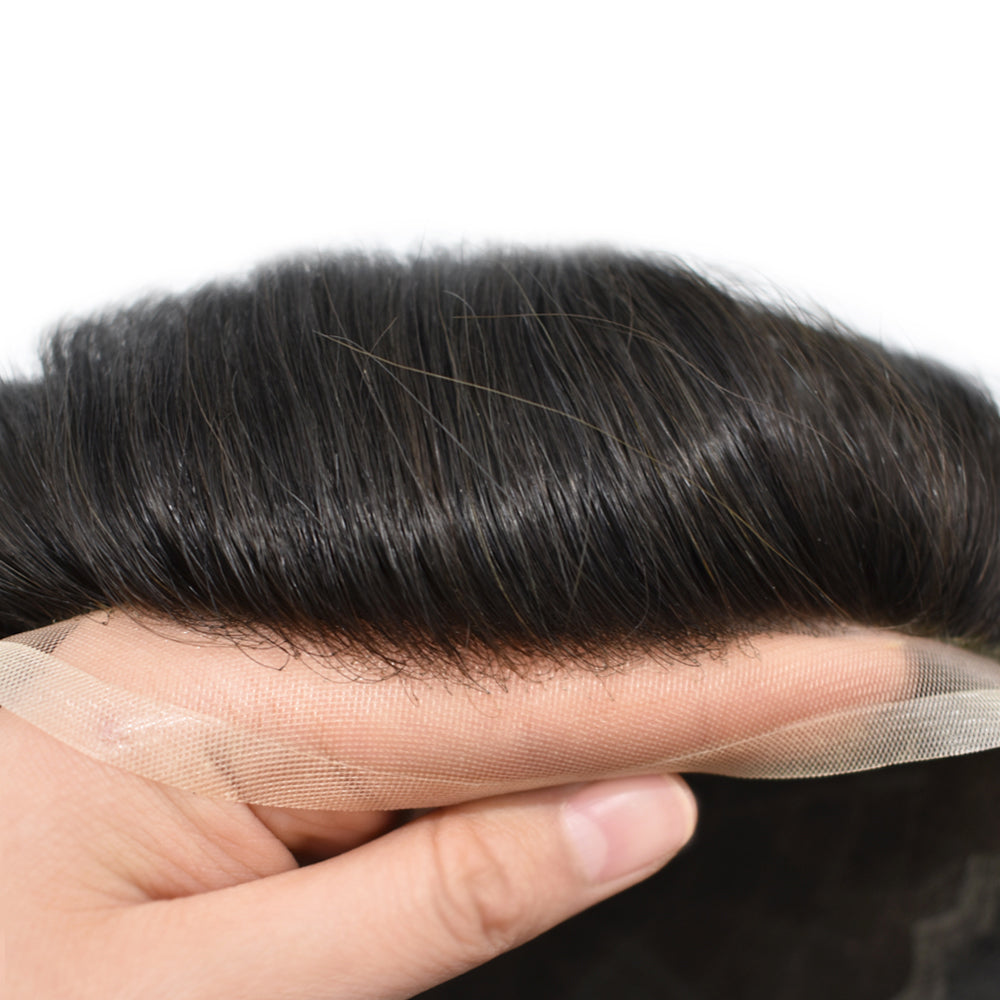 INVISIHAIR Hair System For Men Soft Welded Lace Base Front Human Hairpiece Bleached Knot Natural Hairline Hair System