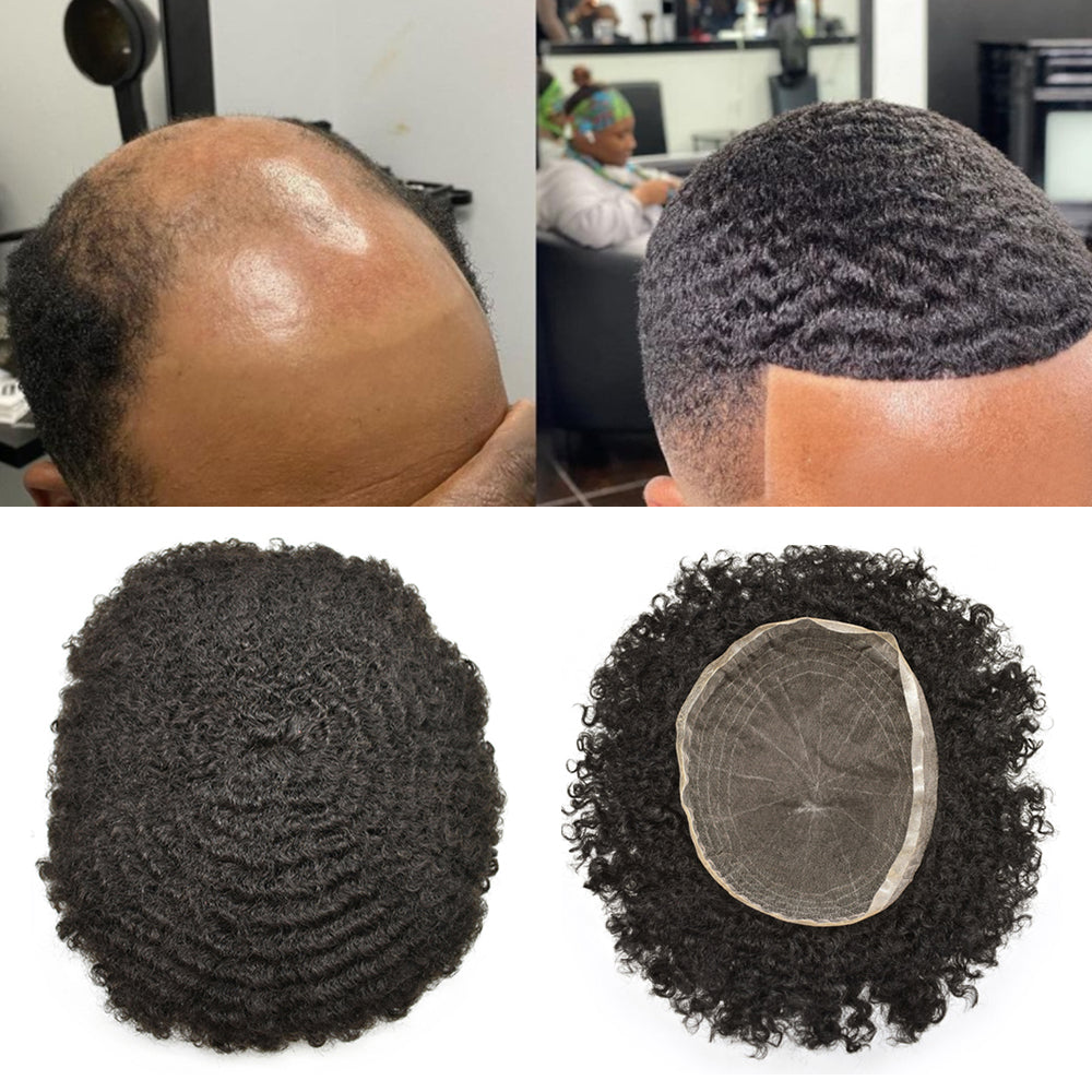 Afro Curly Toupee For Black Men Full French Lace Hair Units Mens Hairpieces
