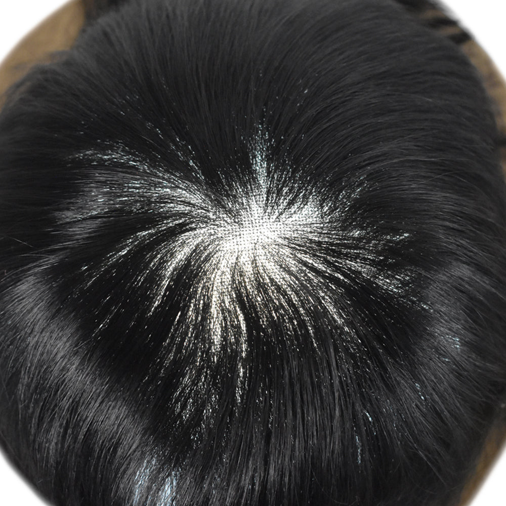 Mens Toupee Hair System French Lace PU Coated Mens Hairpiece Center Lace Human Toupee for Men