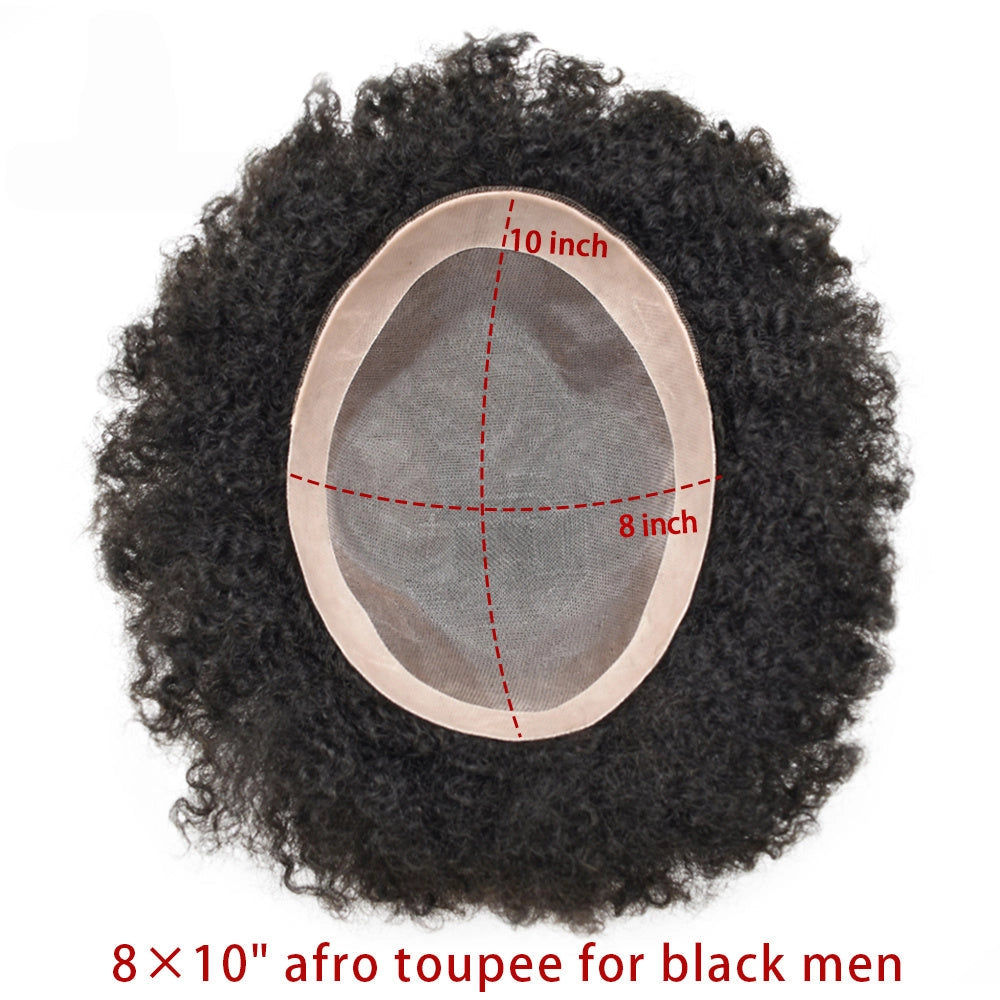 Afro Toupee For Black Men Fine Monofilament Men Wave Hair Unit Poly Coated Kinky Curly Hairpiece