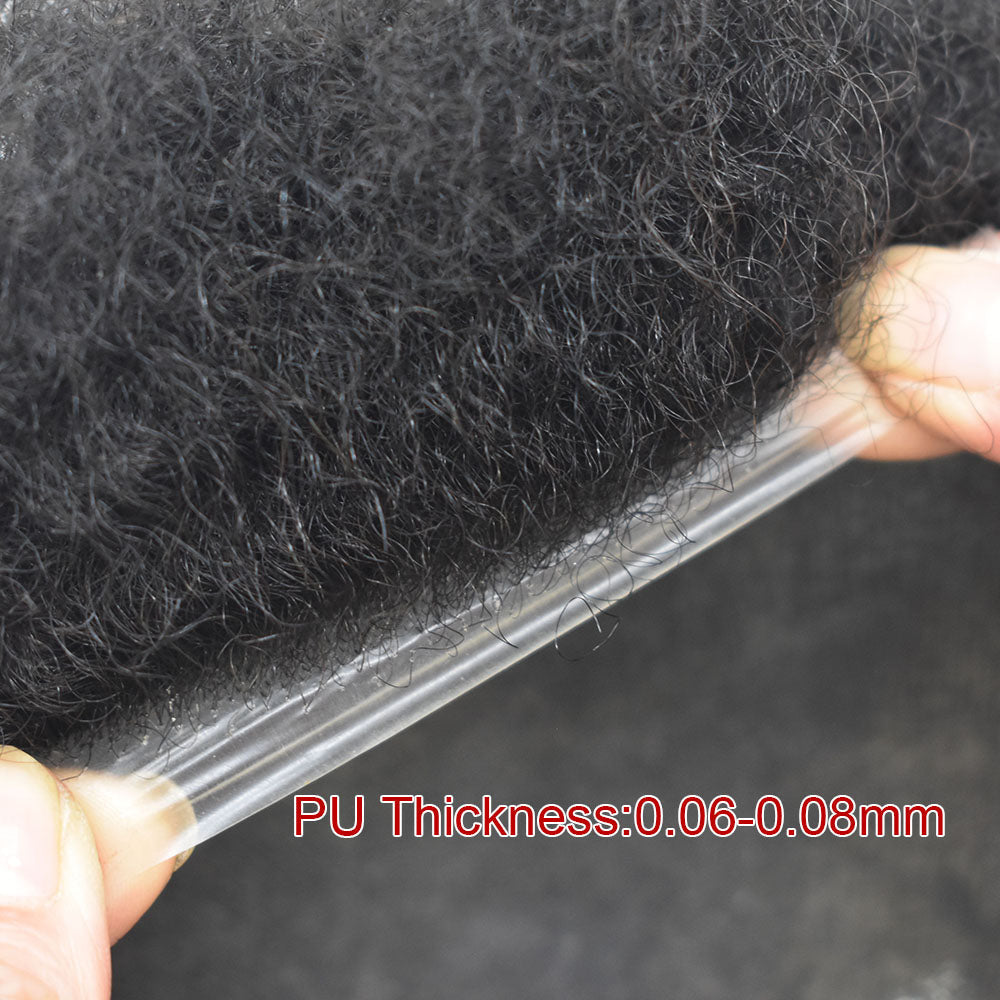 Kinky Curly Afro Mens Toupee 0.03-0.06mm Thickness PU  Hair Unit For Black Men