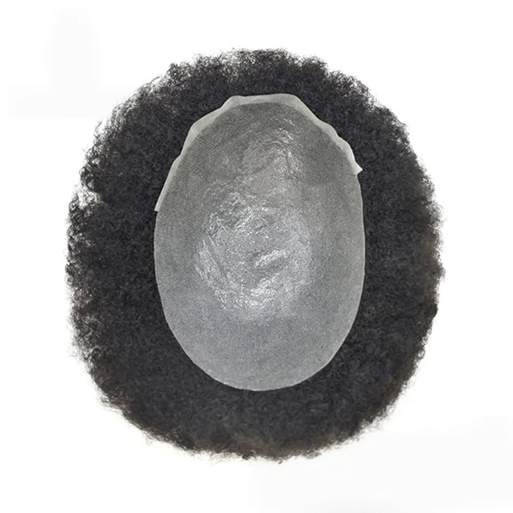 Kinky Curly Afro Mens Toupee 0.03-0.06mm Thickness PU  Hair Unit For Black Men