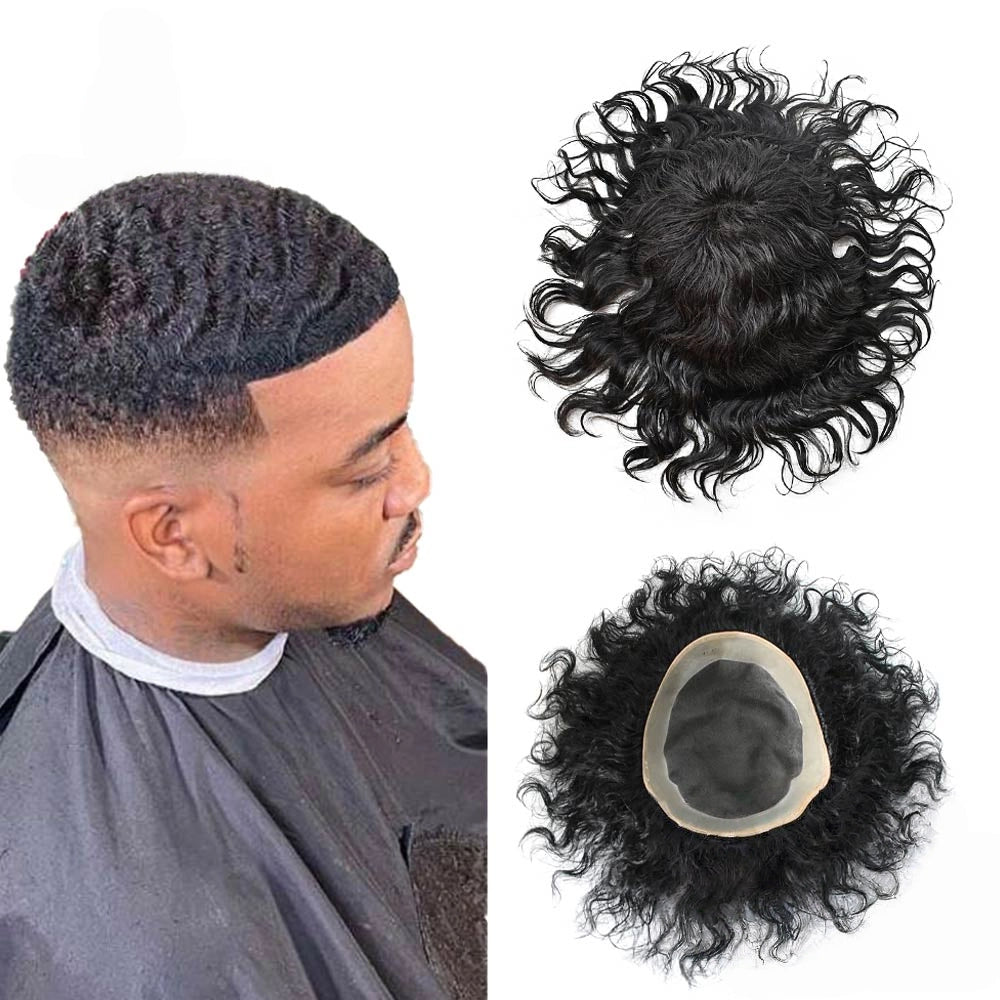 Afro Toupee For Men African Curly Monofilament Durable Hair System For Black Men Hair Unit