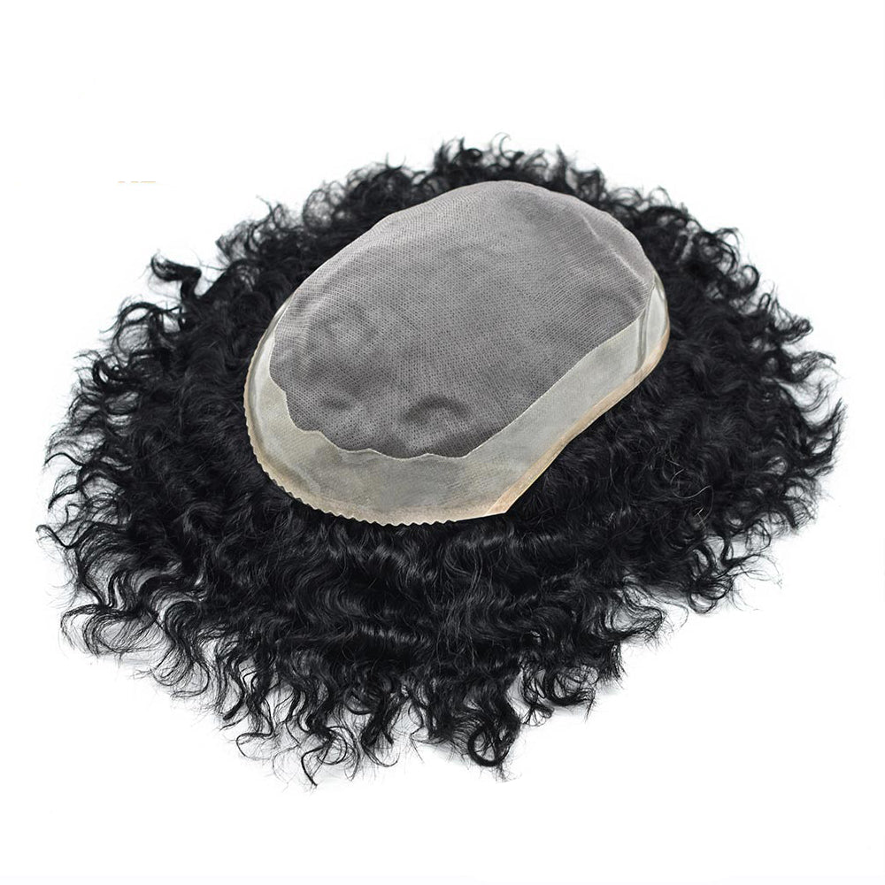 Afro Toupee For Men African Curly Monofilament Durable Hair System For Black Men Hair Unit