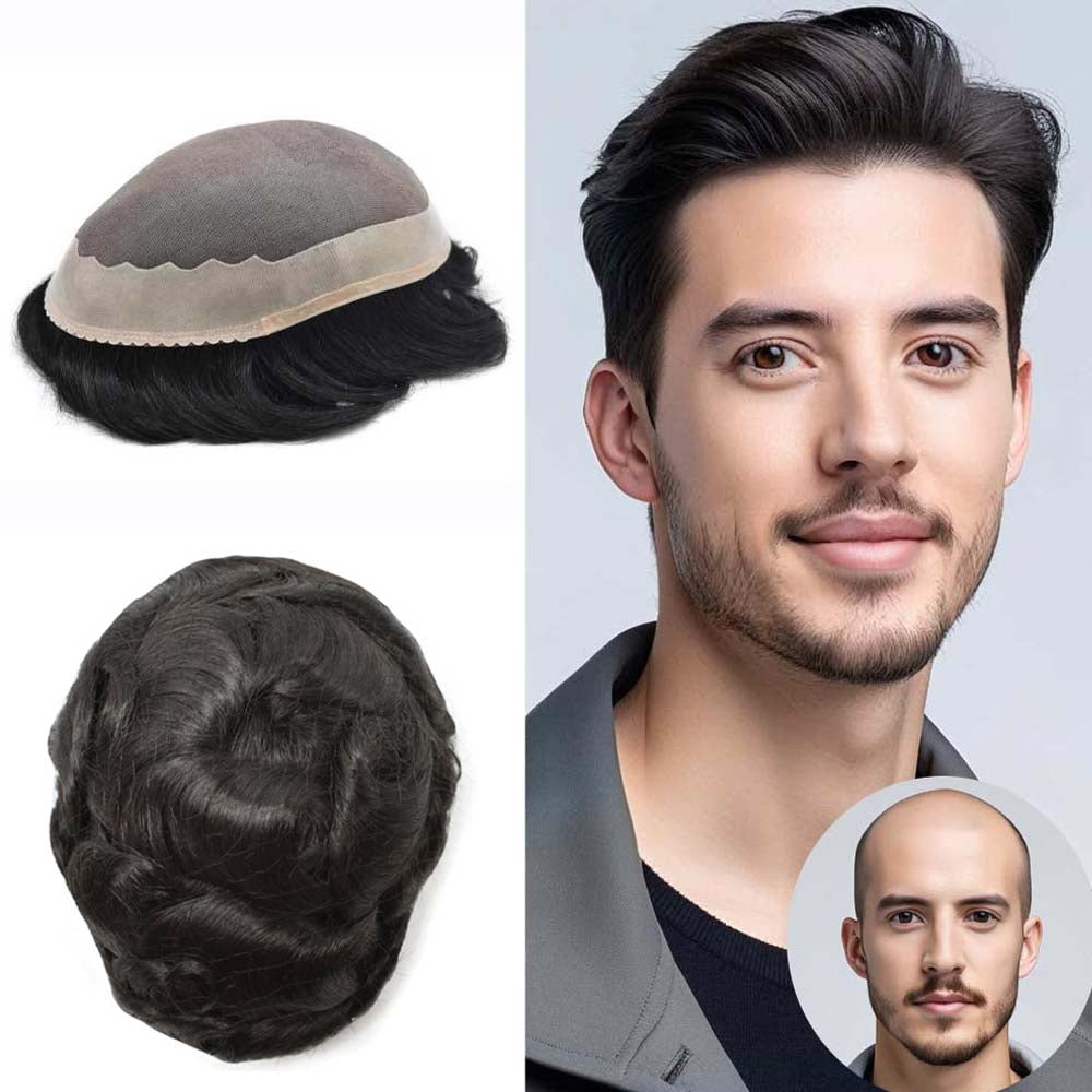 Men Toupee Fine Monofliament Durable Mens Hair System Human Hair Mens Hairpiece