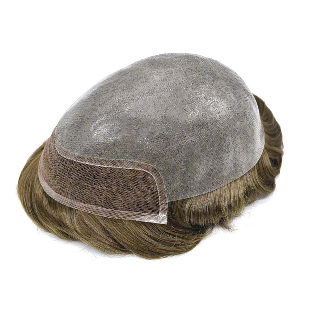 Mens Toupee Lace Front Skin Hair System for Men 0.06mm Thin Skin Undetectable V-looped Mens Hairpieces