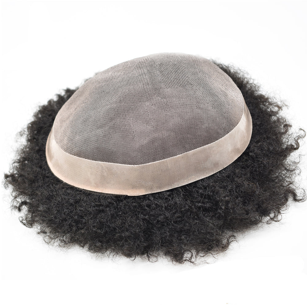 Afro Toupee For Black Men Fine Monofilament Men Wave Hair Unit Poly Coated Kinky Curly Hairpiece
