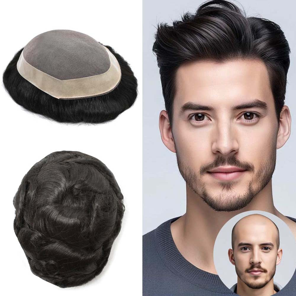 Men's Hair System – Monofilament Base with PU Coating & Folded Lace Front | Natural Hairline Toupee