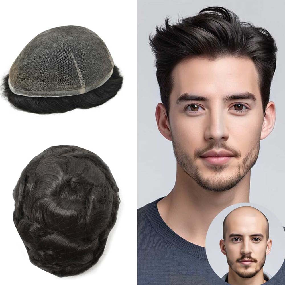 Mens Toupee Full Swiss Lace Hair System Bleached Knots Mens Hairpieces Natural Hairline Toupee for Men