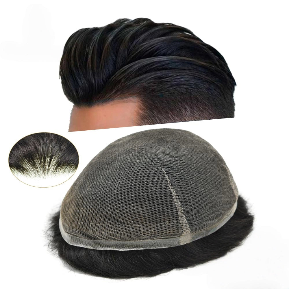 Mens Toupee Full Swiss Lace Hair System Bleached Knots Mens Hairpieces Natural Hairline Toupee for Men