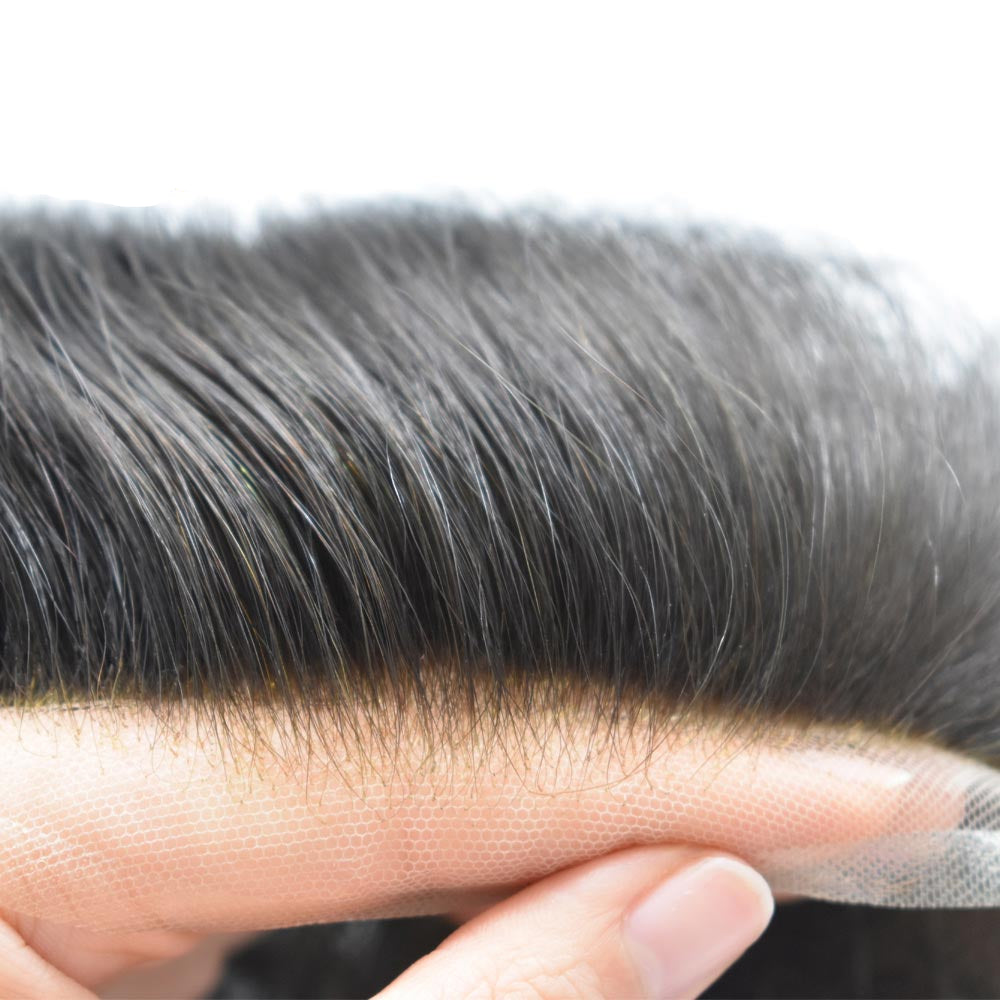 French Lace With PU Hair System For Men Natural Hairline Bleached  Knots Toupee for Men