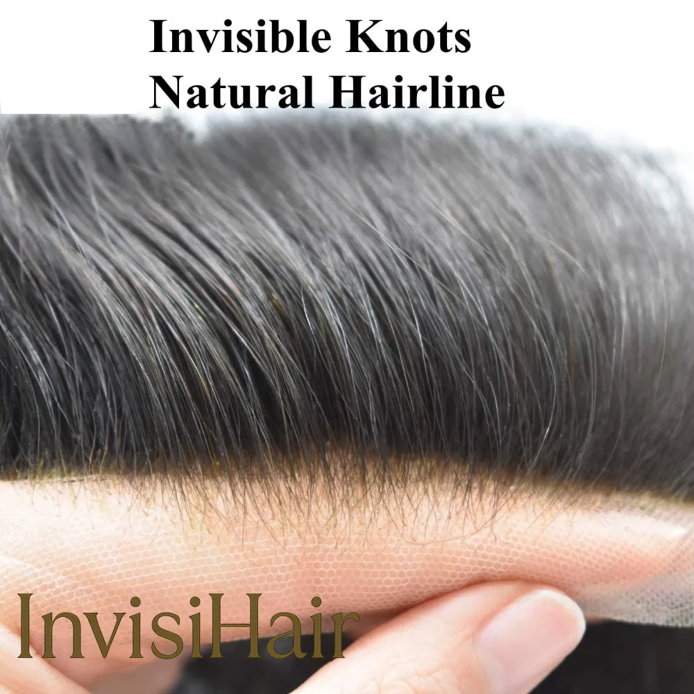 Swiss Lace Bleached Knots Mens Hairpieces Natural Hairline Toupee for Men