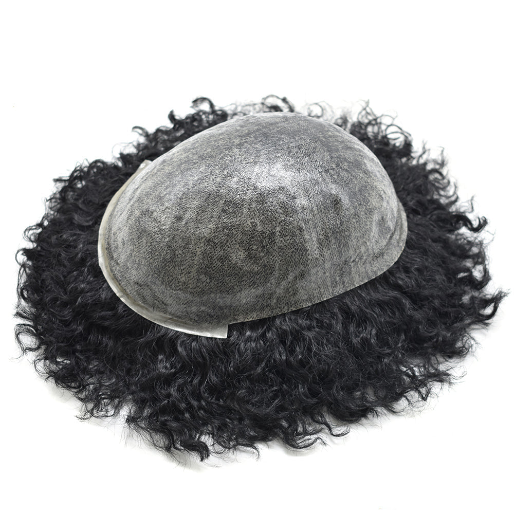 Afro Toupee for Black Men Full PU Curly Hair Unit For American African Men