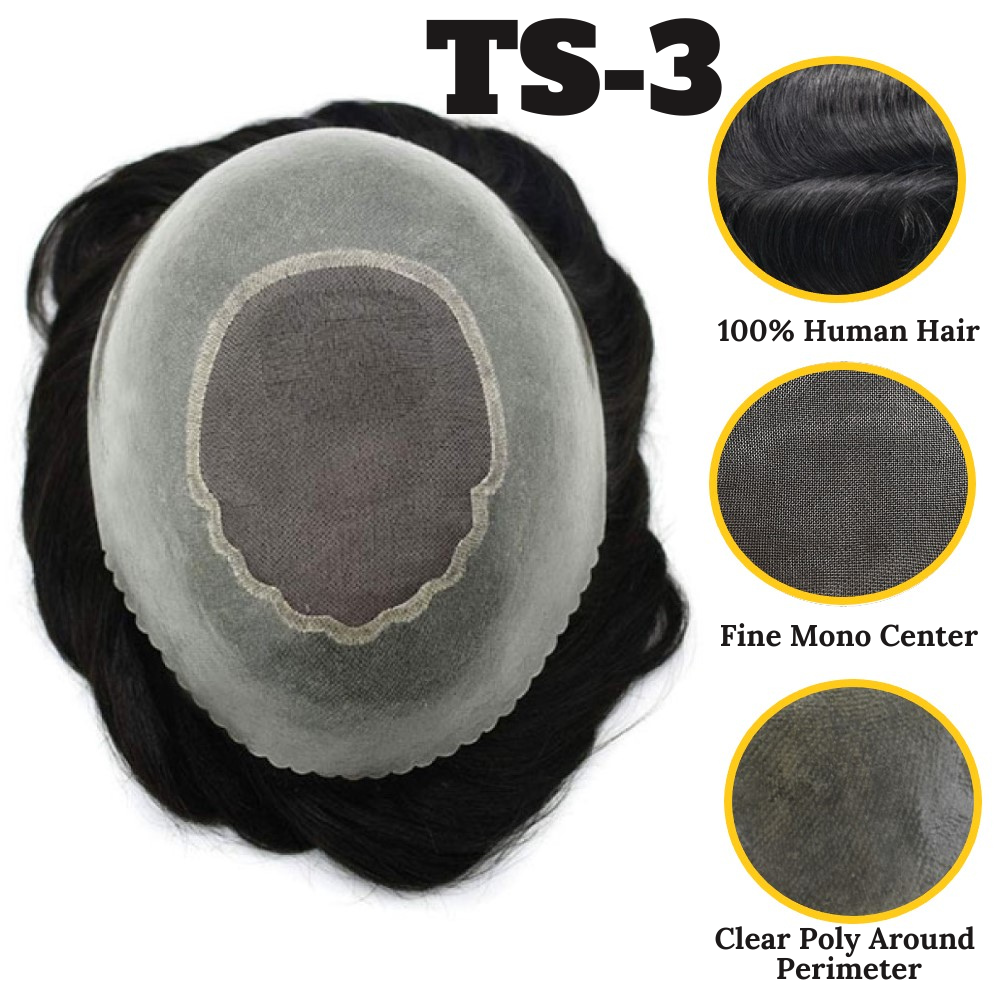 INVISIHAIR Hair System For Men Monofilament With 2inch PU Mens Hairpieces